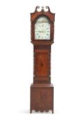 AN EARLY 19TH CENTURY OAK AND MAHOGANY EIGHT-DAY LONGCASE CLOCK