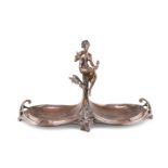 AN ART NOUVEAU-STYLE BRONZE FIGURAL CARD TRAY