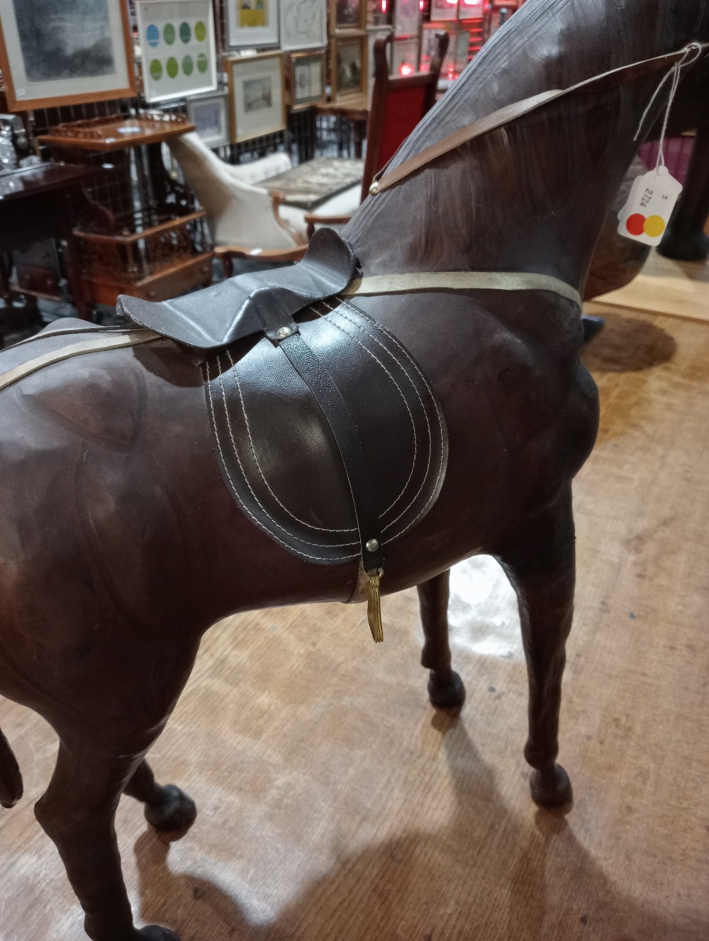 A LARGE VINTAGE LEATHER-COVERED MODEL OF A HORSE - Image 5 of 7