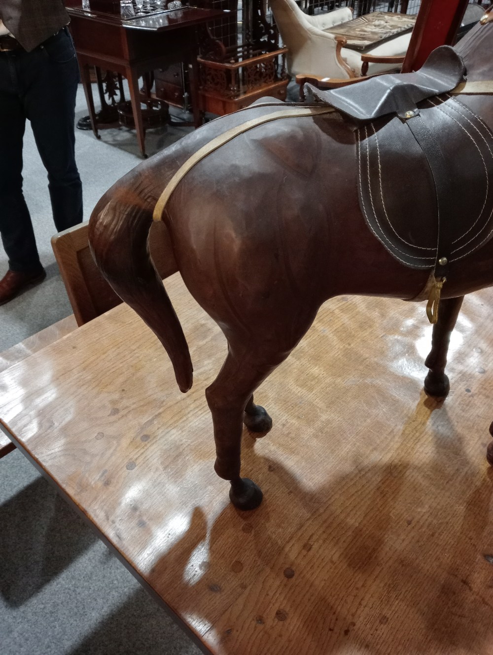 A LARGE VINTAGE LEATHER-COVERED MODEL OF A HORSE - Image 6 of 7