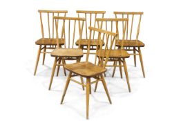 A SET OF SIX ERCOL WINDSOR LIGHT ELM DINING CHAIRS, CIRCA 1960S