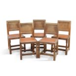 ROBERT THOMPSON OF KILBURN, A SET OF FIVE MOUSEMAN OAK DINING CHAIRS