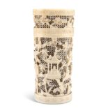 A 19TH CENTURY CANTONESE IVORY CYLINDRICAL BOX AND COVER