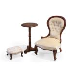 A VICTORIAN MAHOGANY NURSING CHAIR, ETC.