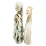 TWO CHINESE CARVED JADE BELT HOOKS