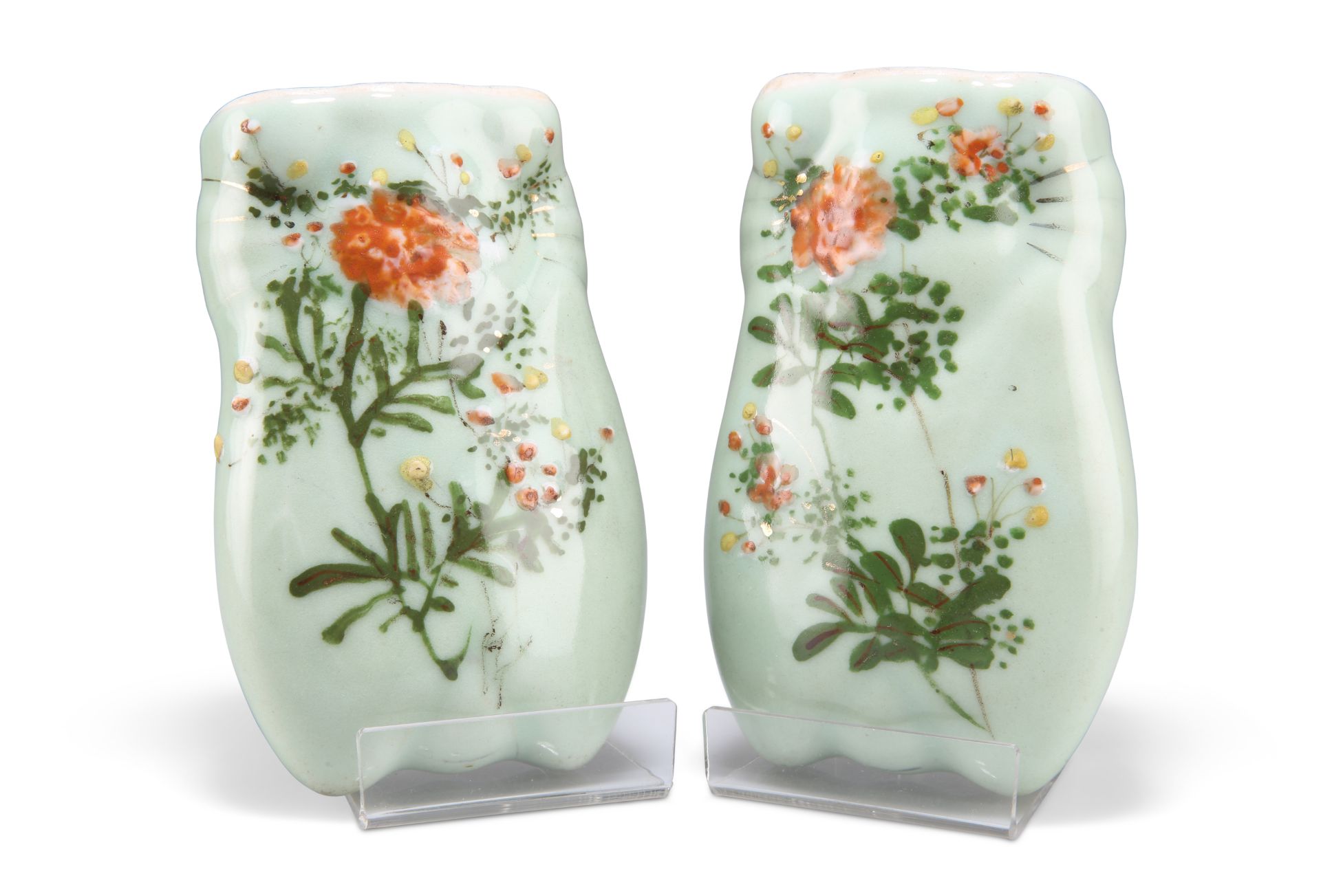 A PAIR OF CHINESE CELADON WALL POCKETS