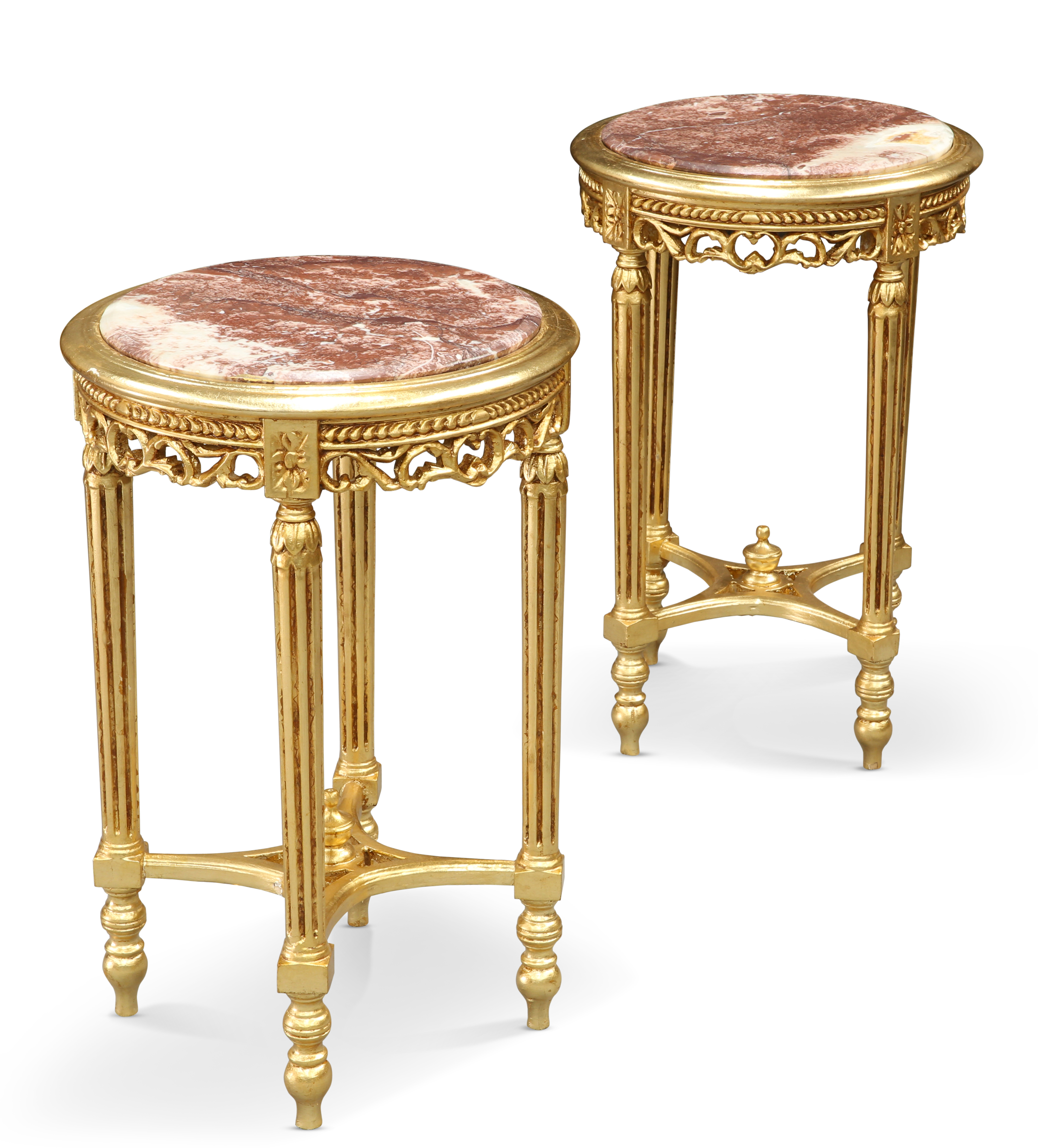 A PAIR OF MARBLE-TOPPED GILT OCCASIONAL TABLES