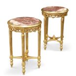 A PAIR OF MARBLE-TOPPED GILT OCCASIONAL TABLES