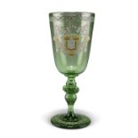 AN ARMORIAL GREEN GLASS GOBLET, CIRCA 1890