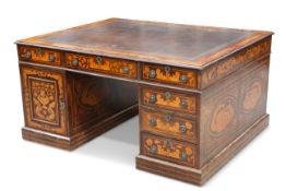 A LARGE MARQUETRY AND WALNUT PARTNERS DESK