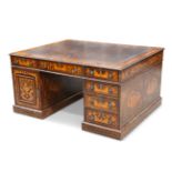 A LARGE MARQUETRY AND WALNUT PARTNERS DESK