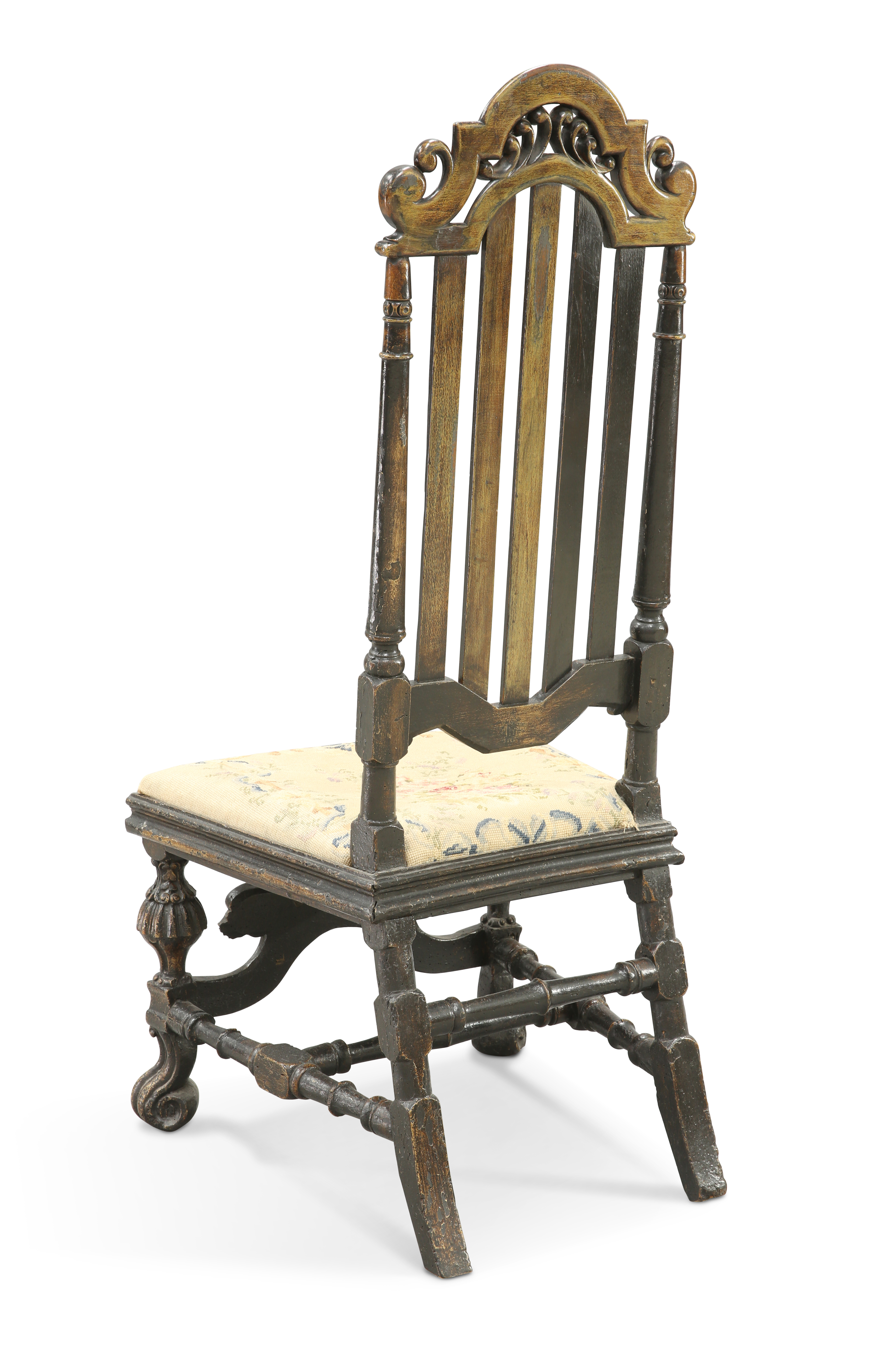 A 17TH CENTURY-STYLE WALNUT HIGH BACK SIDE CHAIR, 19TH CENTURY - Image 2 of 2