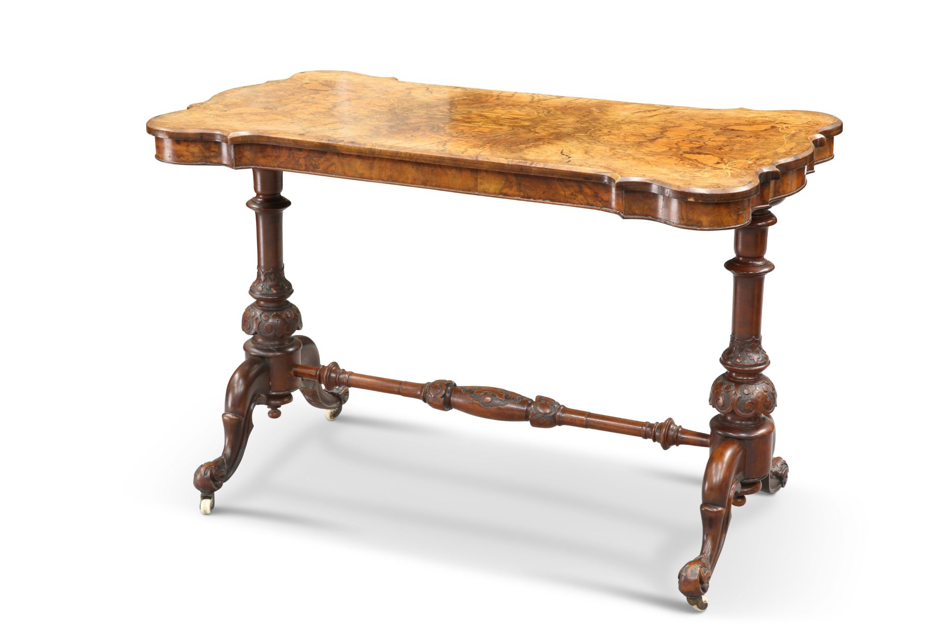 A VICTORIAN BURR WALNUT SIDE TABLE, BY TURNER LIVERPOOL
