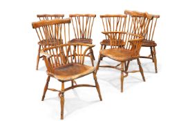 A SET OF SIX PERIOD-STYLE ELM WINDSOR CHAIRS