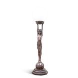 AN ART DECO-STYLE PATINATED METAL FIGURAL TABLE LAMP