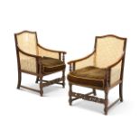 A PAIR OF EARLY 20TH CENTURY BEECH AND CANEWORK BERGÈRES