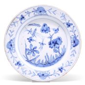 AN ENGLISH DELFT BLUE AND WHITE PLATE, PROBABLY LIVERPOOL