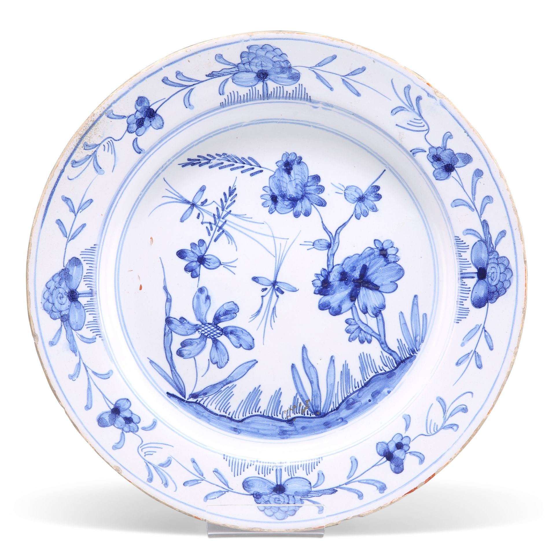 AN ENGLISH DELFT BLUE AND WHITE PLATE, PROBABLY LIVERPOOL