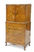 A 1930S BURR WALNUT TALLBOY