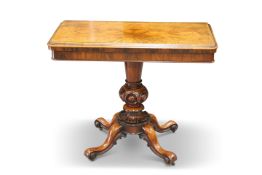 A VICTORIAN BURR WALNUT FOLDOVER CARD TABLE