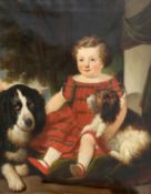 BRITISH SCHOOL (19TH CENTURY), CHILD IN PLAID DRESS WITH TWO DOGS