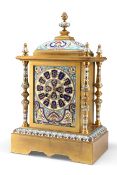A LATE 19TH CENTURY FRENCH ENAMEL AND BRASS MANTEL CLOCK