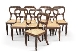 A SET OF EIGHT 19TH CENTURY BEECH AND CANEWORK DINING CHAIRS