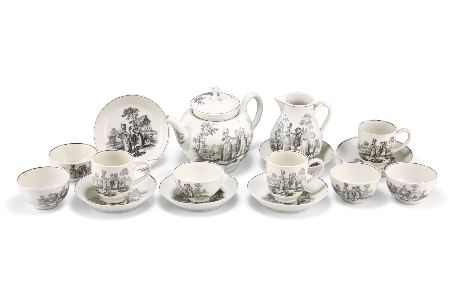 A WORCESTER BLACK TRANSFER-PRINTED TEA SERVICE