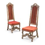 A PAIR OF CONTINENTAL 17TH CENTURY WALNUT HIGH-BACK CHAIRS