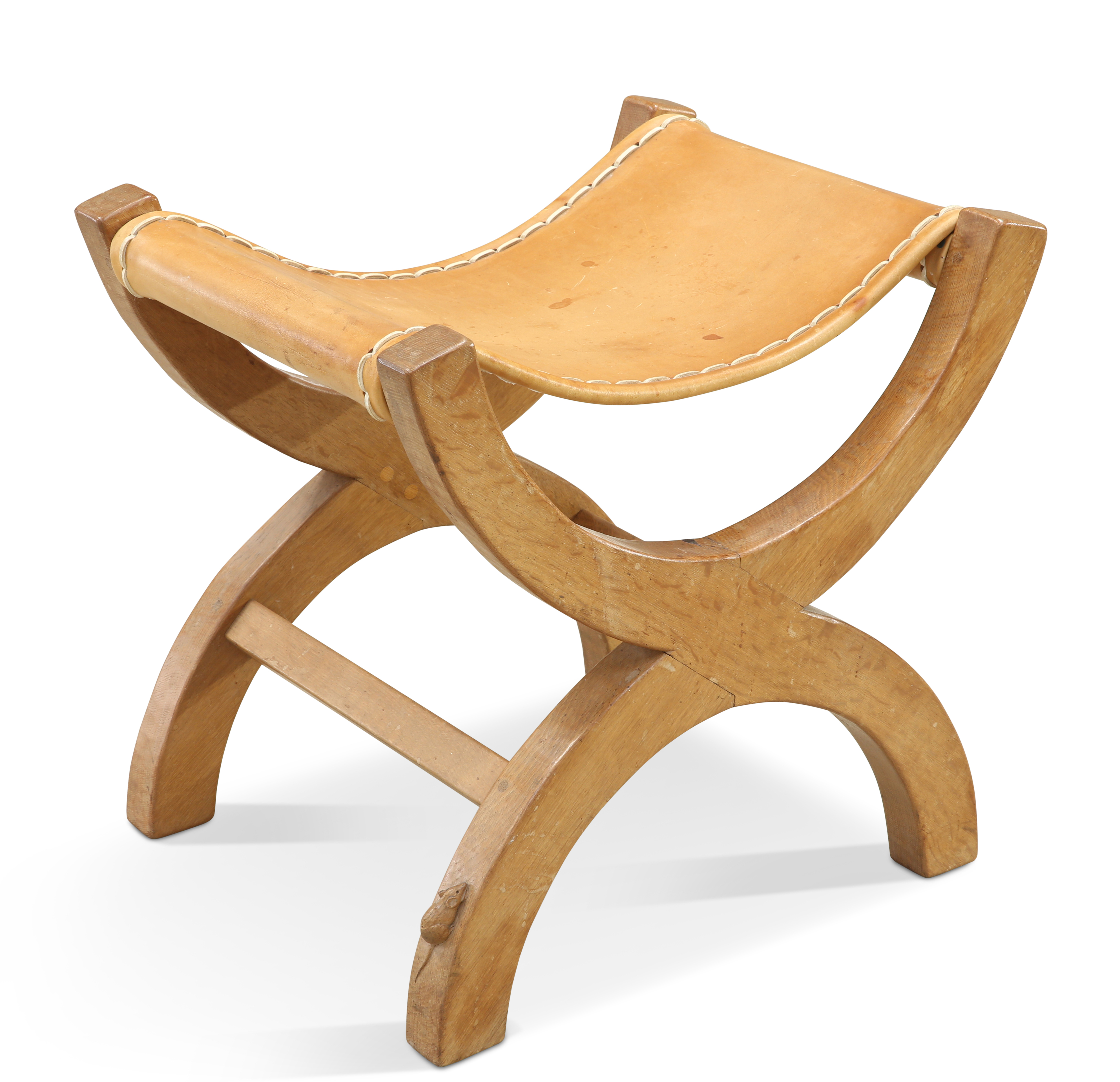 ROBERT THOMPSON OF KILBURN, A MOUSEMAN OAK X-FORM STOOL