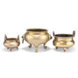 THREE CHINESE BRONZE TRIPOD CENSERS