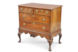 AN 18TH CENTURY AND LATER FRUITWOOD CHEST ON STAND