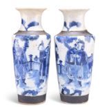 A PAIR OF CHINESE BLUE AND WHITE CRACKLE GLAZE VASES