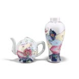 A CHINESE TOBACCO LEAF PATTERN PORCELAIN VASE AND "TEAPOT"