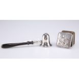 A silver mounted stamp box and silver snuffer