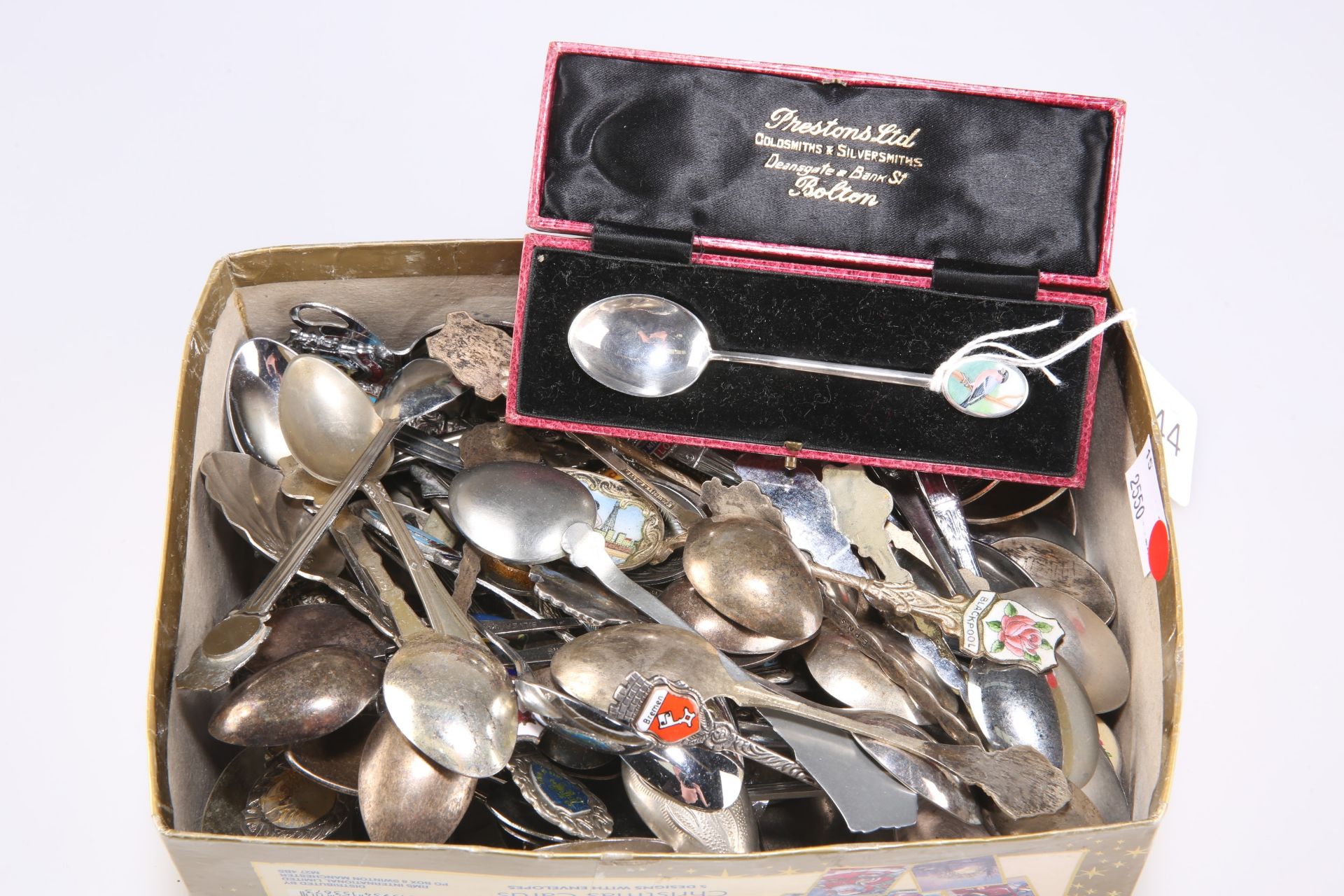 A silver and enamel teaspoon, etc.