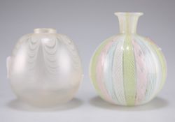 A Nailsea style small glass vase, 9cm high; together with a Sanders & Wallace small globular frosted