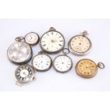 Assorted silver-cased and other pocket watches and watch faces