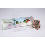 A copper and enamel box, 5.5cm by 5cm and a R.R. Limoges enamel rectangular dish, 20cm long