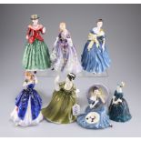 Seven Royal Doulton figures, Holly HN3647, Simone HN2378, Nicola HN 2839, Adrienne HN2304, Pensive