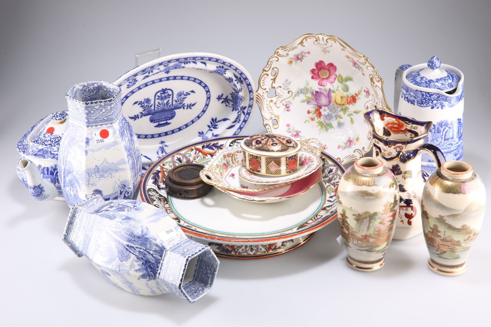 A quantity of miscellaneous China including a pair of blue and white Arcadian Chariots pottery vases