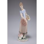Lladro figure of a girl feeding hen with chicks, 30cm high, boxed