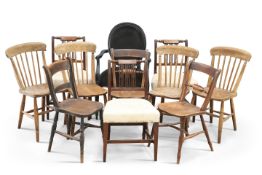 A collection of eleven 19th century and later chairs including a set of three Regency dining chairs,