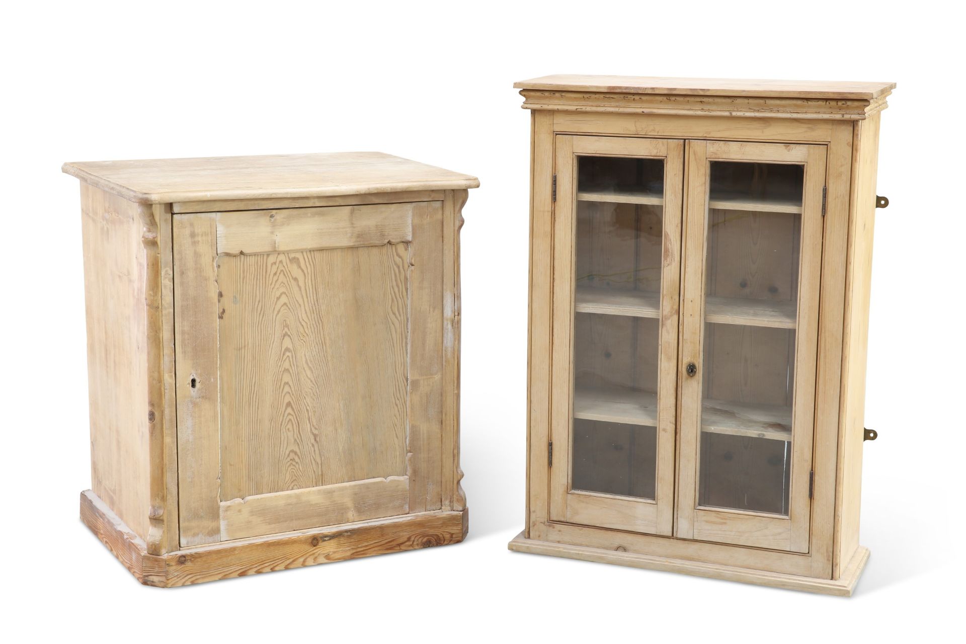 A Victorian pine wall hanging cabinet, fitted with a pair of glazed doors; together with a 19th Cent