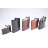 Five various hip flasks