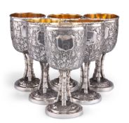 A FINE SET OF SIX CHINESE EXPORT SILVER GOBLETS, 19TH CENTURY