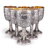 A FINE SET OF SIX CHINESE EXPORT SILVER GOBLETS, 19TH CENTURY