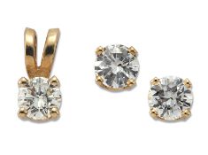 A PAIR OF SOLITAIRE DIAMOND EARRINGS AND A SOLITAIRE DIAMOND PENDANT,