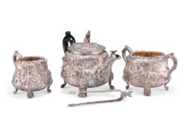 A FINE EDWARDIAN SILVER FOUR-PIECE TEA SERVICE, IN TENIERS STYLE