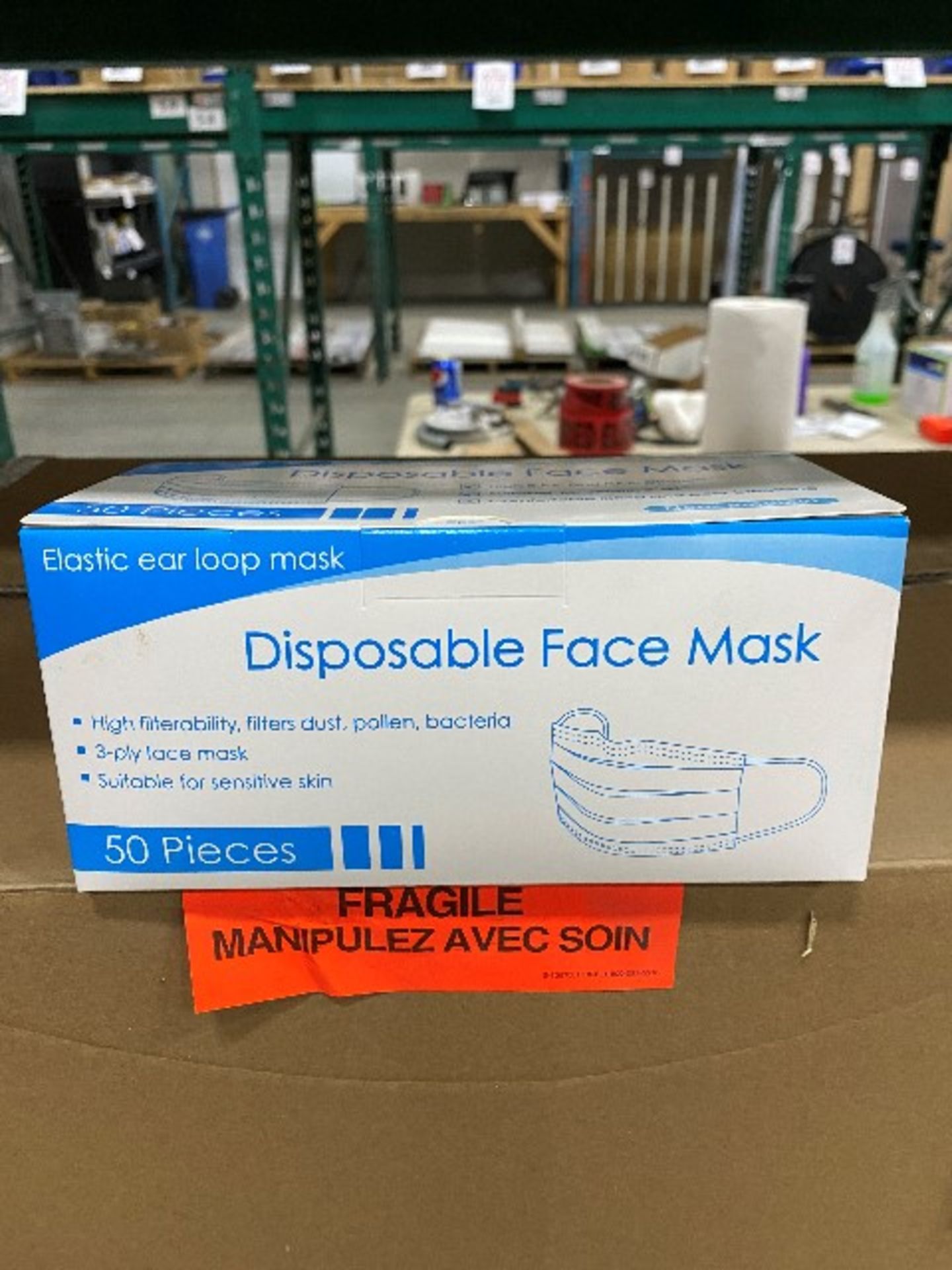 Disposable face mask, 3-ply, 50pcs per box, 50 boxes